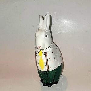 CERAMIC BUNNY FIGURINE WITH SUSPENDERS